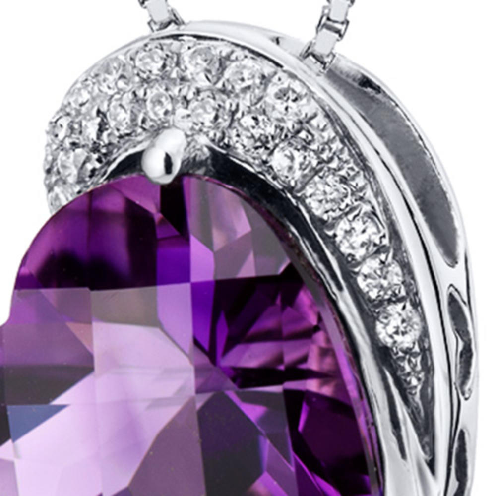 peora Tilted Heart Shape 3.00 carats Sterling Silver Amethyst Pendant