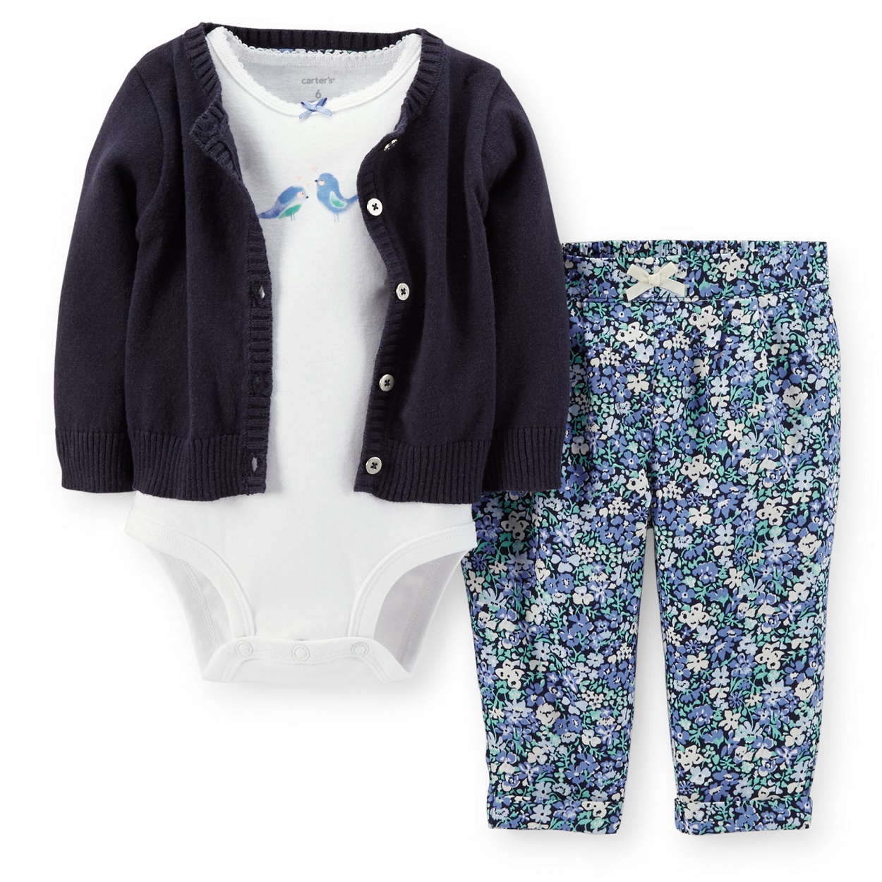 Carter's Baby Girls' 3-Piece Cardigan Set - Blue Floral - 3 Months