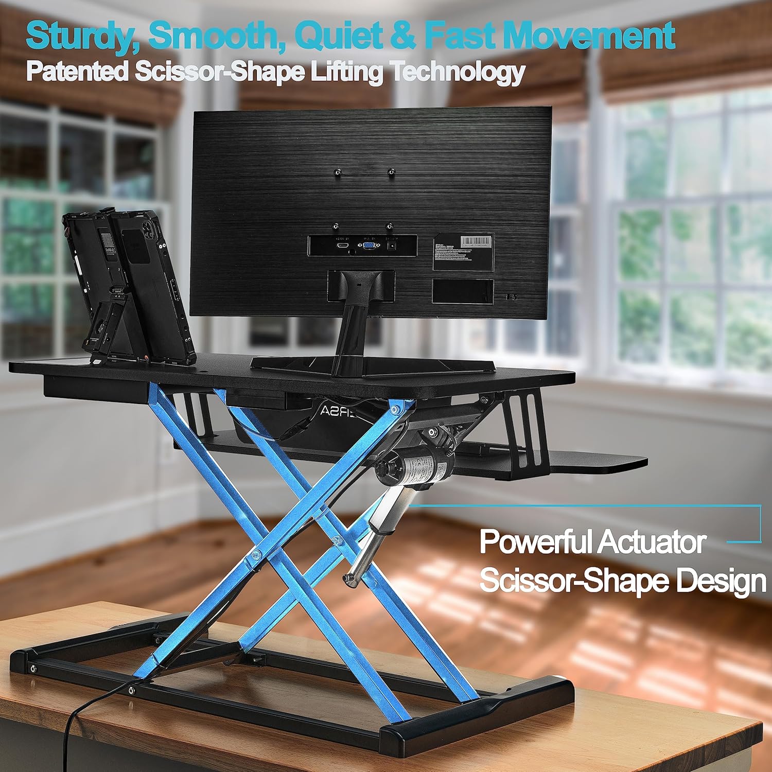 Versadesk Power Riser Standing Desk Converter, 32" Height Adjustable Desk Riser, Electric Dual Monitor Standup Desktop Converter