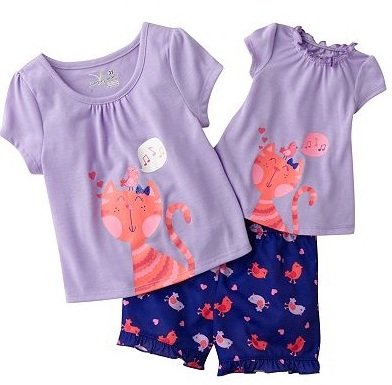: Toddler Girls Kitty Shirt & Short Pajama Set with Matching Doll Outfit (4T)