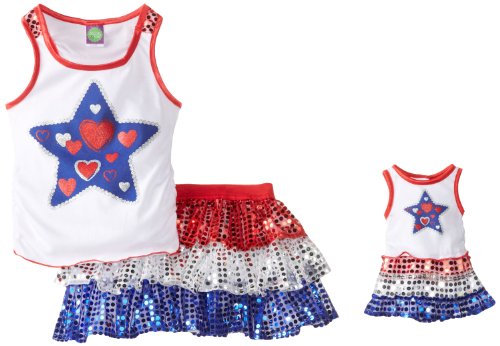 Dollie & Me Girls 2-6X Star Print 2 Piece Skirt Set, Red/White/Blue, 5 [Apparel]