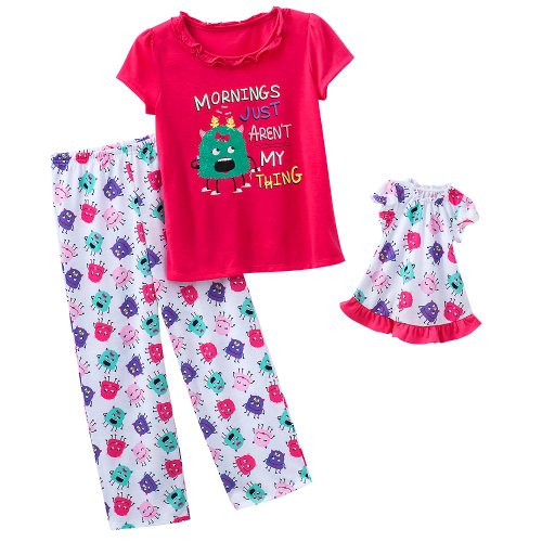 UnAssigned Girls' Mornings Just Aren't My Thing Top & Pants Set with Matching Doll Out...
