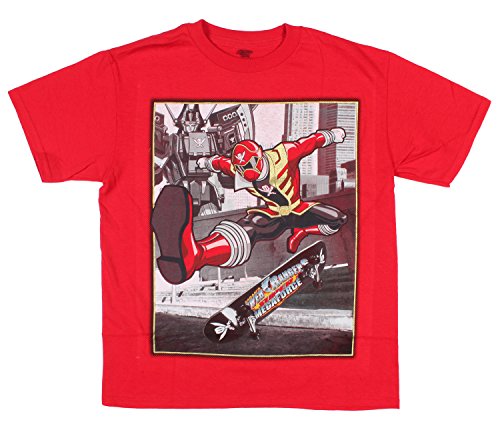 Power Rangers Megaforce Skateboard Big Boys Short Sleeve Shirt Large (10/12)