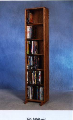CD Racks Solid Oak 6 Row Dowel DVD Cabinet Tower Model 615-12