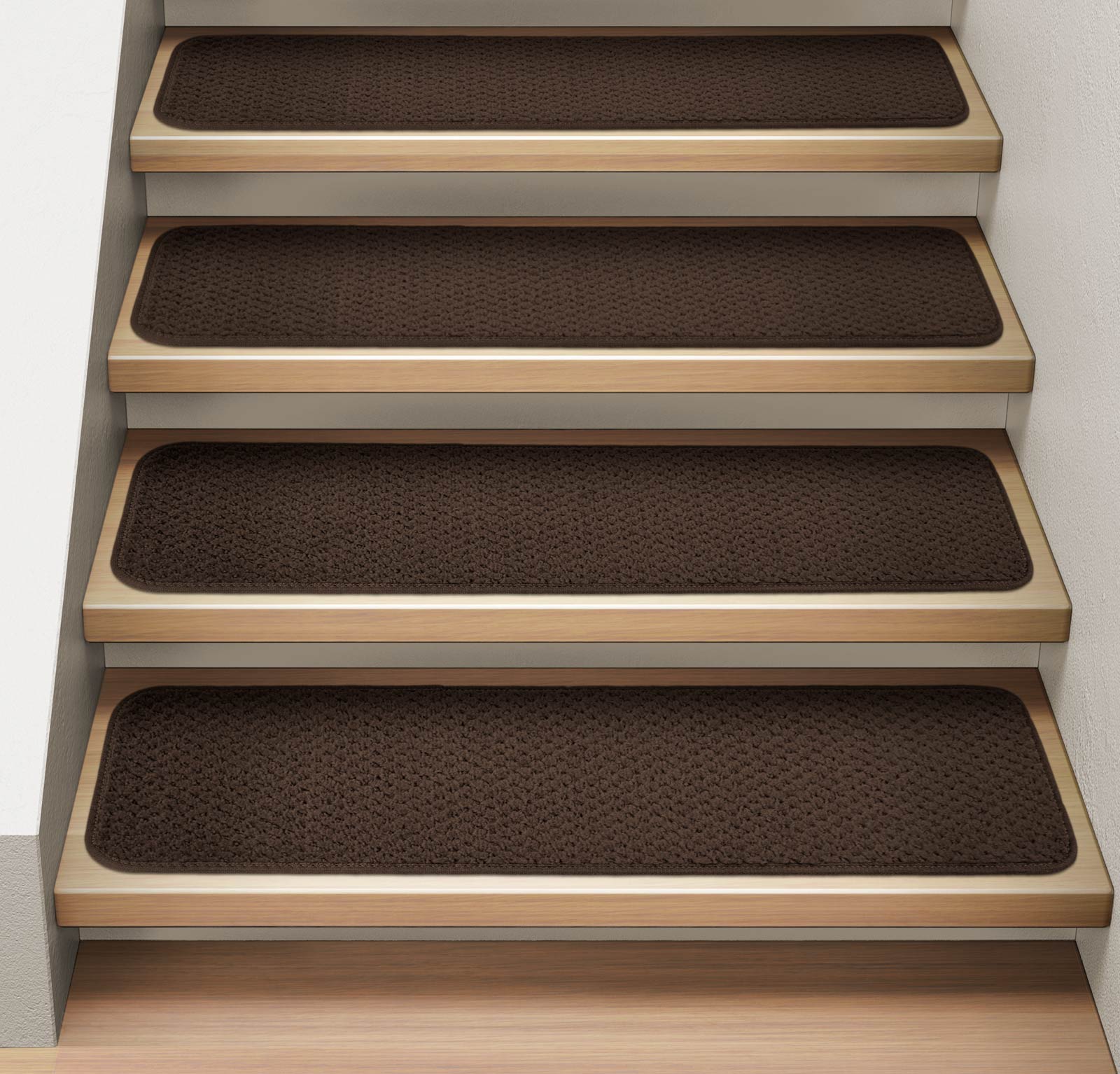 House, Home and More Set of 12 Attachable Indoor Carpet Stair Treads - Chocolate Brown - 8 In. X 27 In.