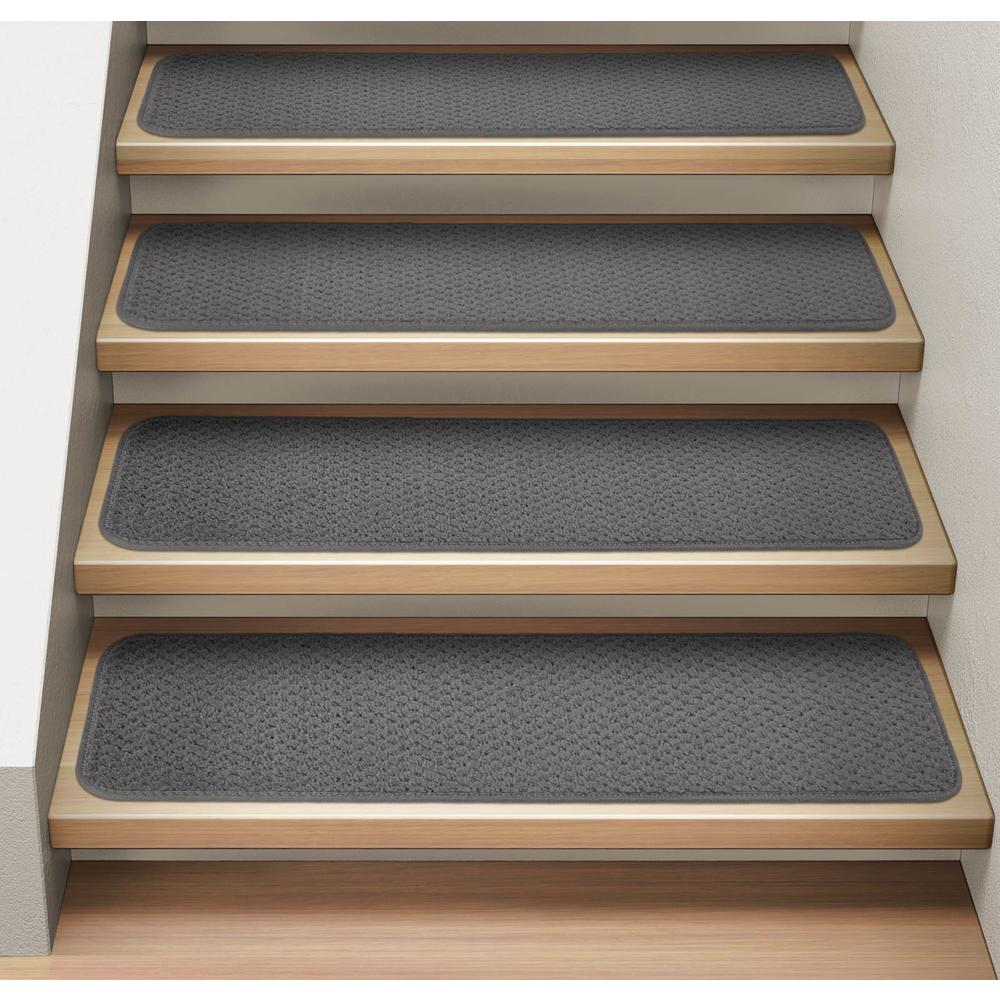 House, Home and More Set of 12 Attachable Indoor Carpet Stair Treads - Gray - 8 In. X 27 In.