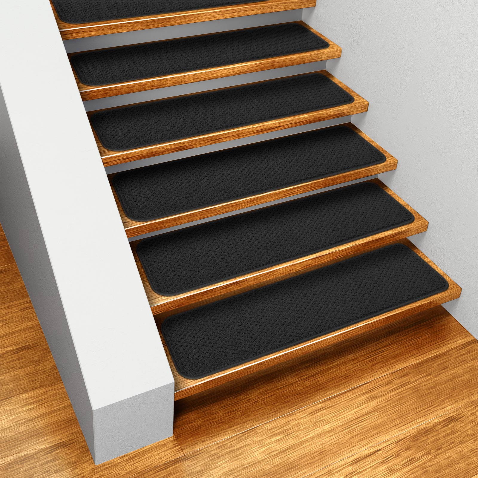 House, Home and More Set of 12 Skid-resistant Carpet Stair Treads - Black - 8 In. X 30 In.