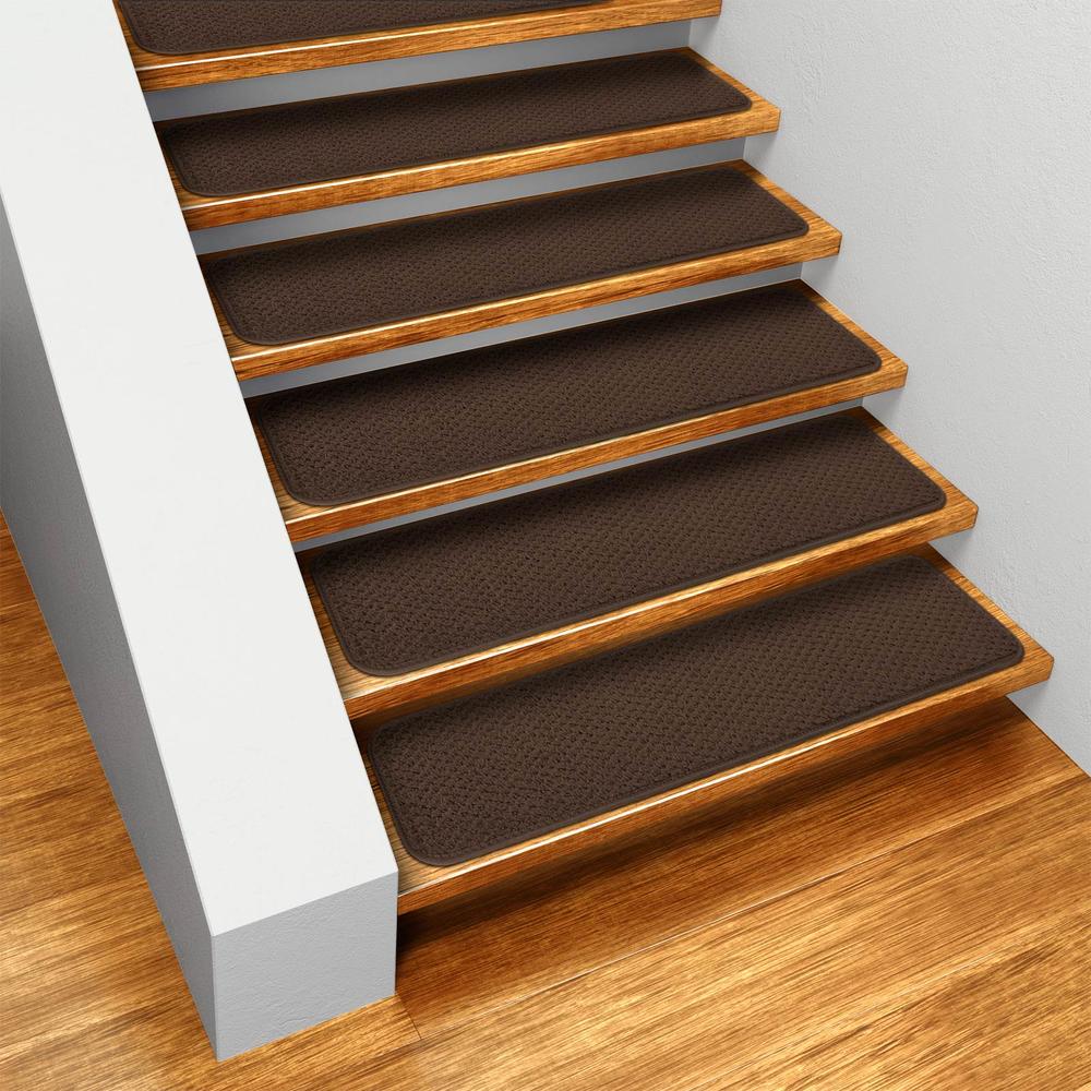 House, Home and More Set of 12 Skid-resistant Carpet Stair Treads - Chocolate Brown - 8 In. X 23.5 In.