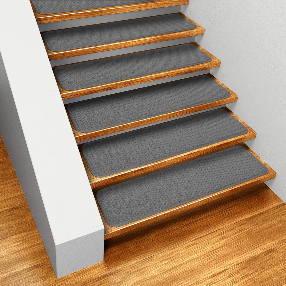 House, Home and More Set of 12 Skid-resistant Carpet Stair Treads - Gray - 8 In. X 30 In.