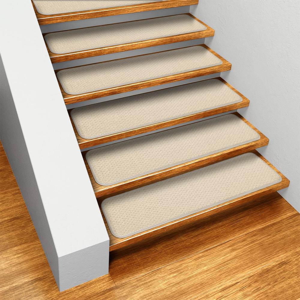 House, Home and More Set of 12 Skid-resistant Carpet Stair Treads - Ivory Cream - 8 In. X 27 In.