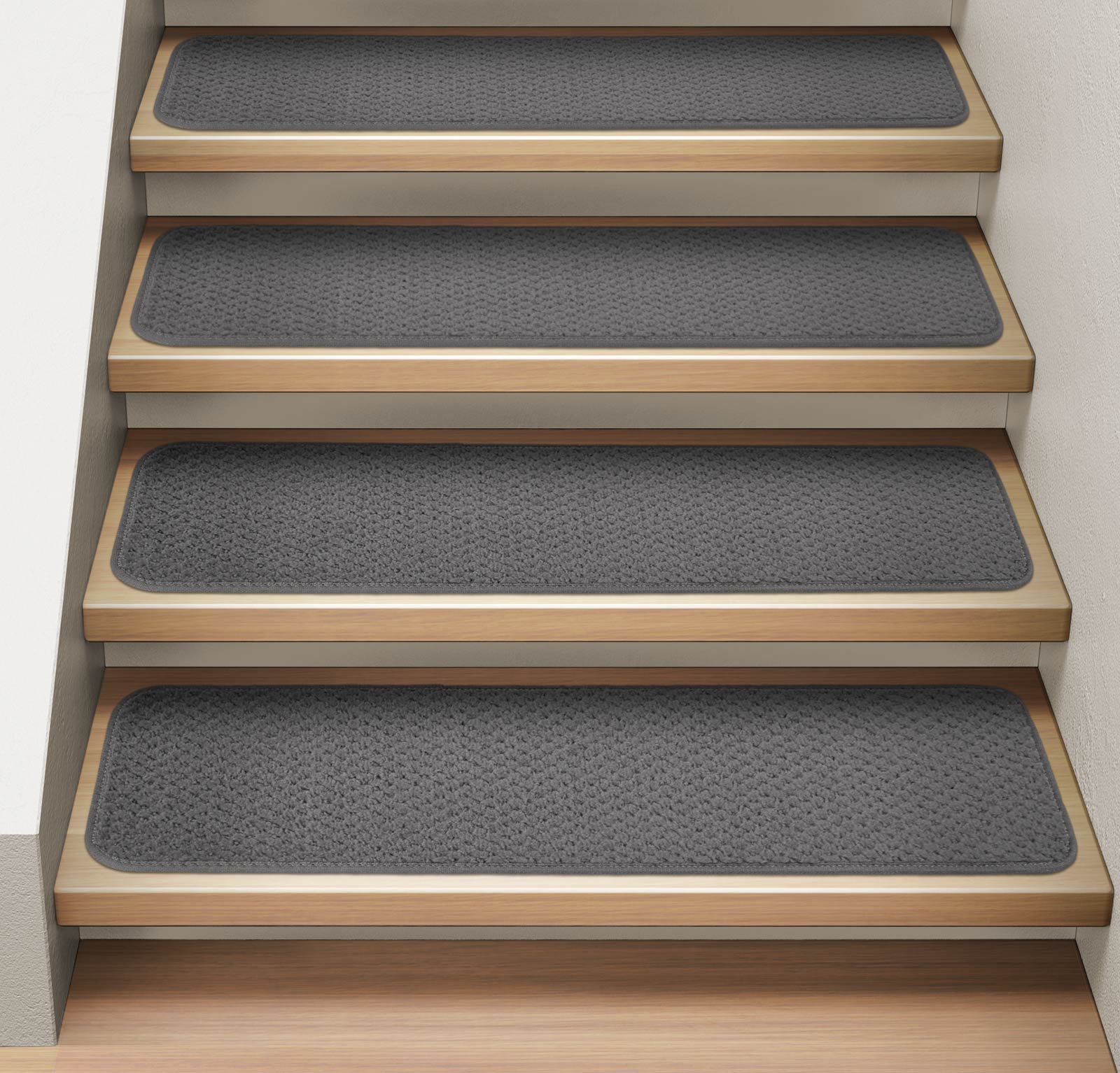 House, Home and More Set of 15 Attachable Indoor Carpet Stair Treads - Gray - 8 In. X 30 In.