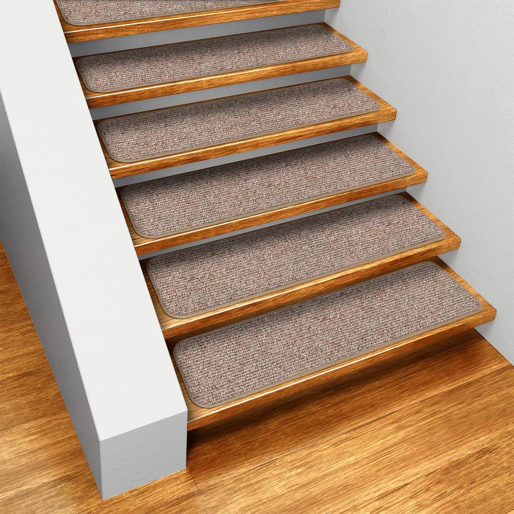House, Home and More Set of 12 Skid-resistant Carpet Stair Treads - Pebble Beige - 8 In. X 27 In.