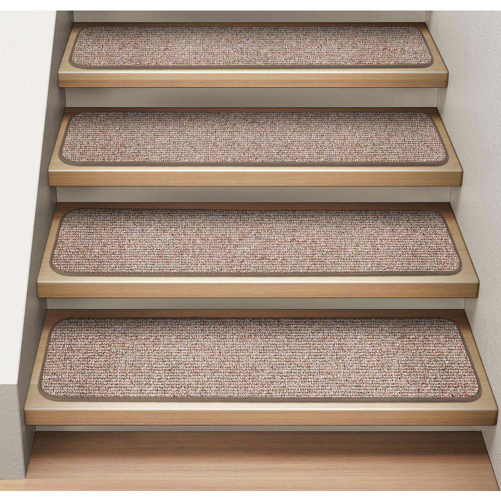 House, Home and More Set of 12 Attachable Indoor Carpet Stair Treads - Pebble Beige - 8 In. X 30 In.