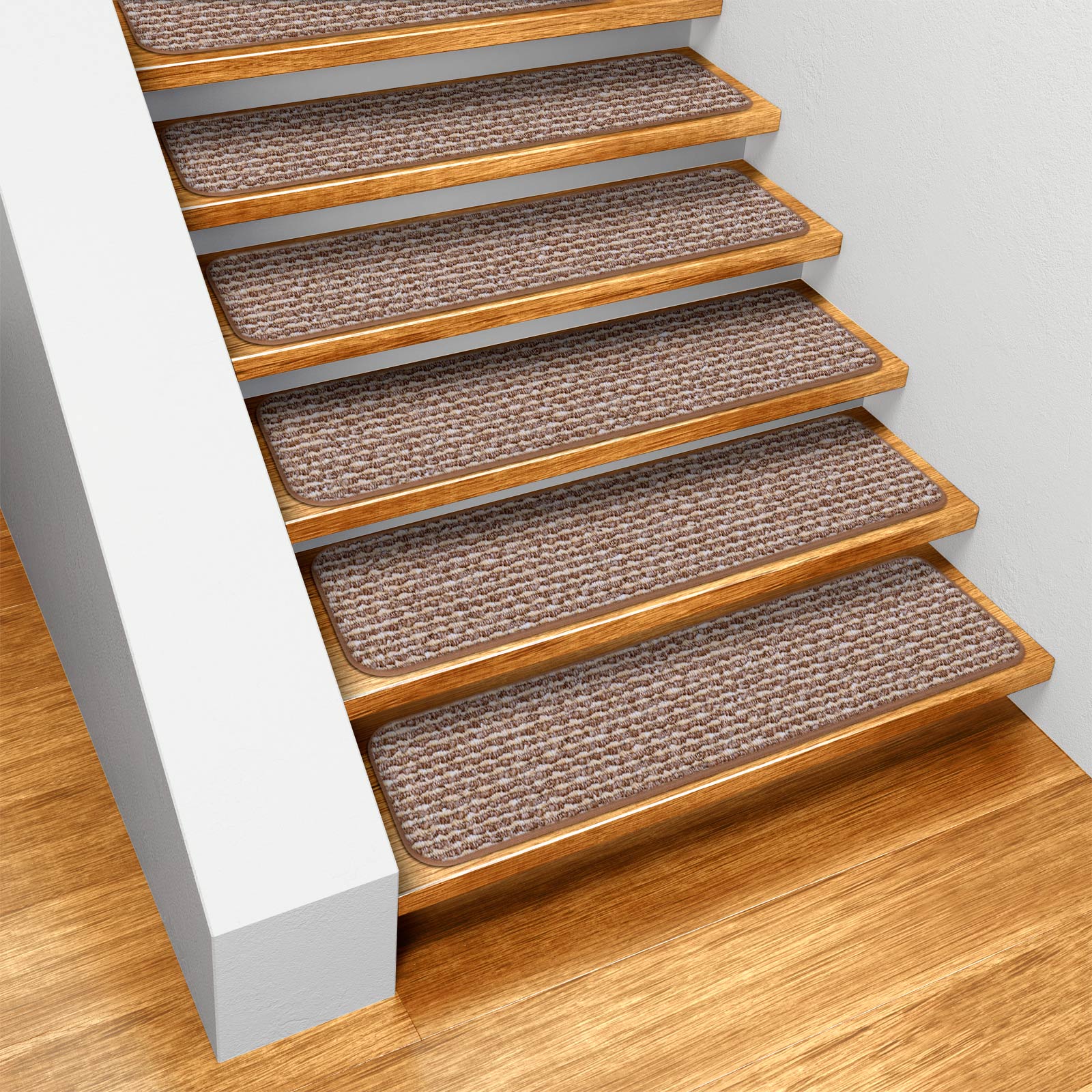 House, Home and More Set of 15 Skid-resistant Carpet Stair Treads - Praline Brown - 8 In. X 30 In.