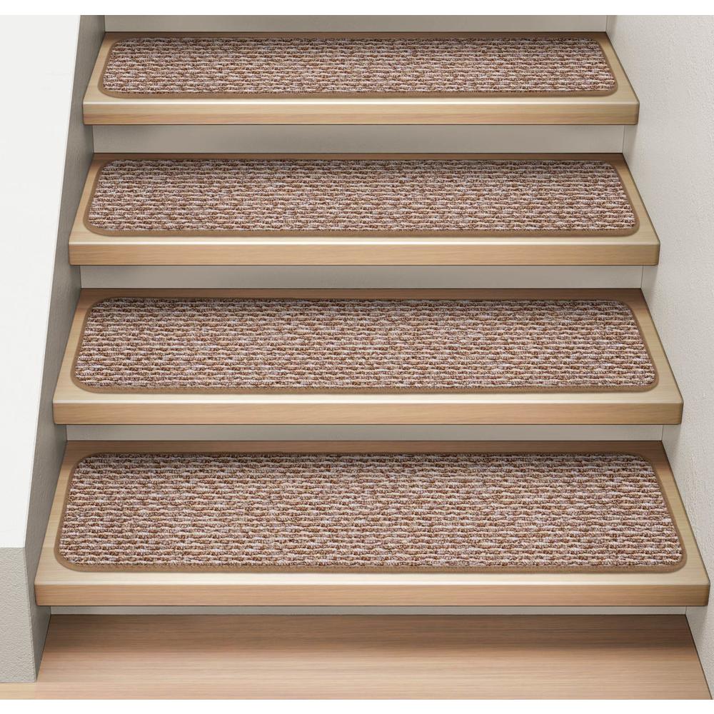 House, Home and More Set of 15 Attachable Indoor Carpet Stair Treads - Praline Brown - 8 In. X 30 In.