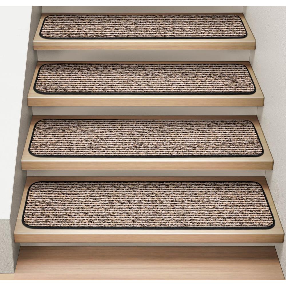 House, Home and More Set of 15 Attachable Indoor Carpet Stair Treads - Black Ripple - 8 In. X 27 In.