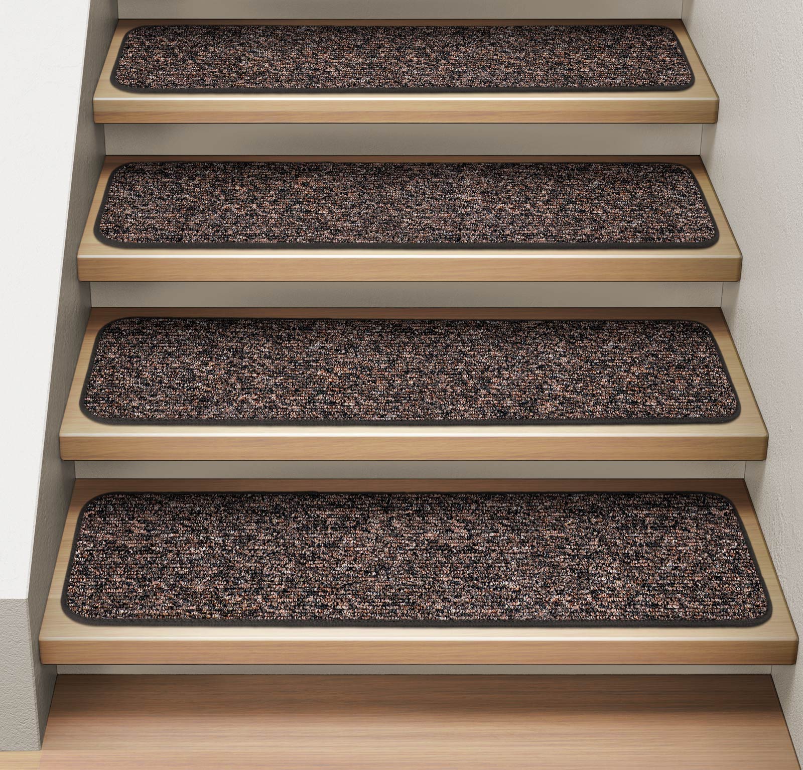 House, Home and More Set of 15 Attachable Indoor Carpet Stair Treads - Pebble Gray - 8 In. X 27 In.