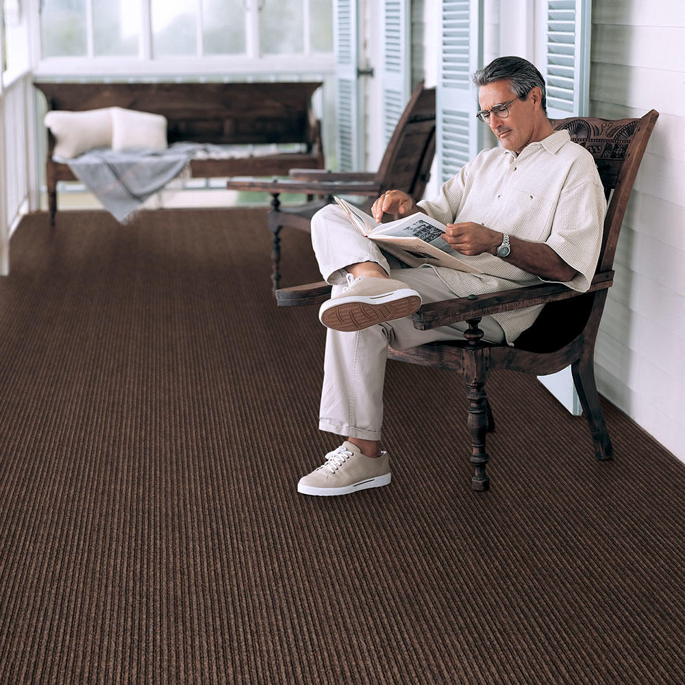 House, Home and More Indoor/Outdoor Double-Ribbed Carpet with Skid-Resistant Rubber Backing - Bittersweet Brown 6' x 40'