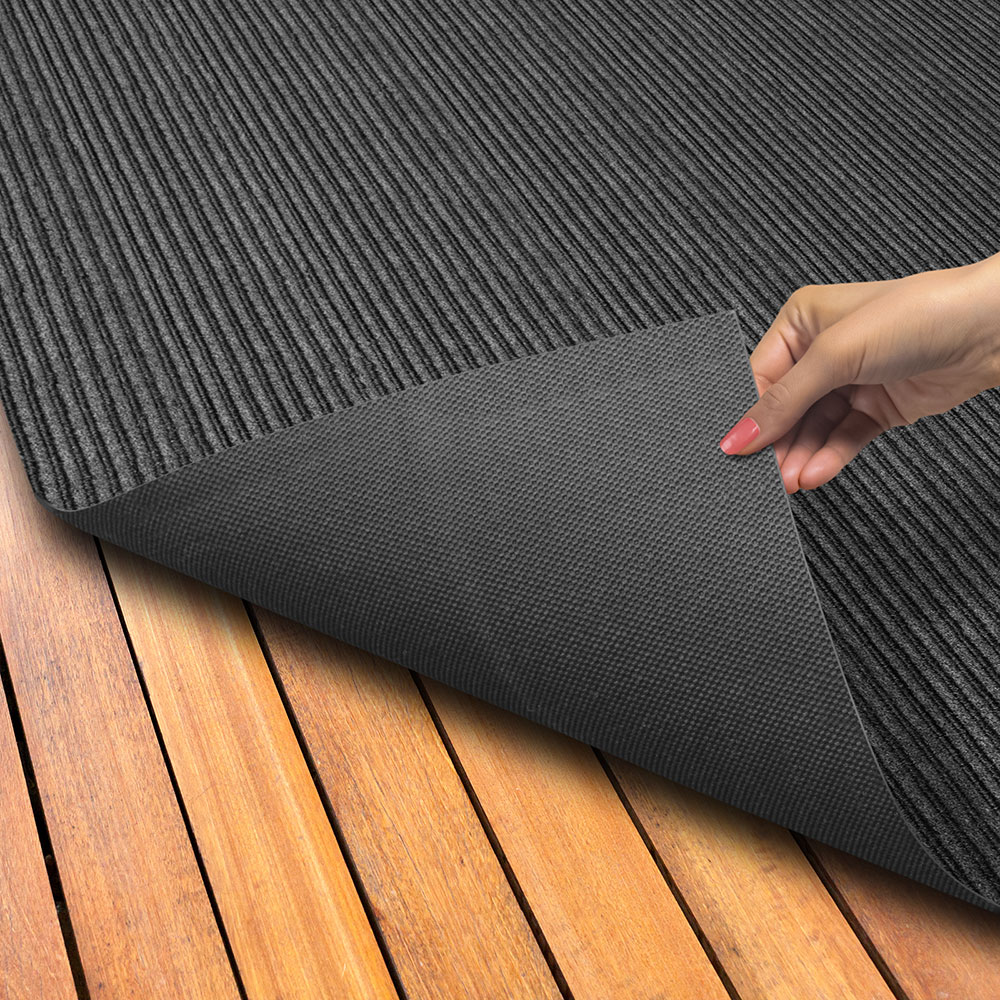 House, Home and More Indoor/Outdoor Double-Ribbed Carpet with Skid-Resistant Rubber Backing - Smokey Black 6' x 50'