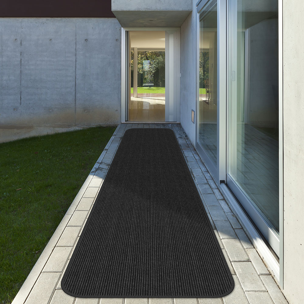 House, Home and More  Indoor/Outdoor Double-Ribbed Carpet Runner with Skid-Resistant Rubber Backing - Smokey Black - 4' x 30'