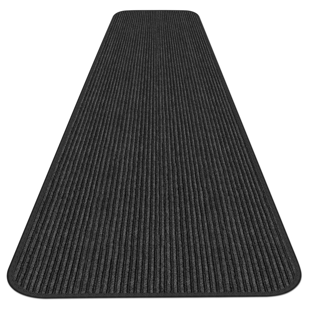 House, Home and More  Indoor/Outdoor Double-Ribbed Carpet Runner with Skid-Resistant Rubber Backing - Smokey Black - 4' x 30'