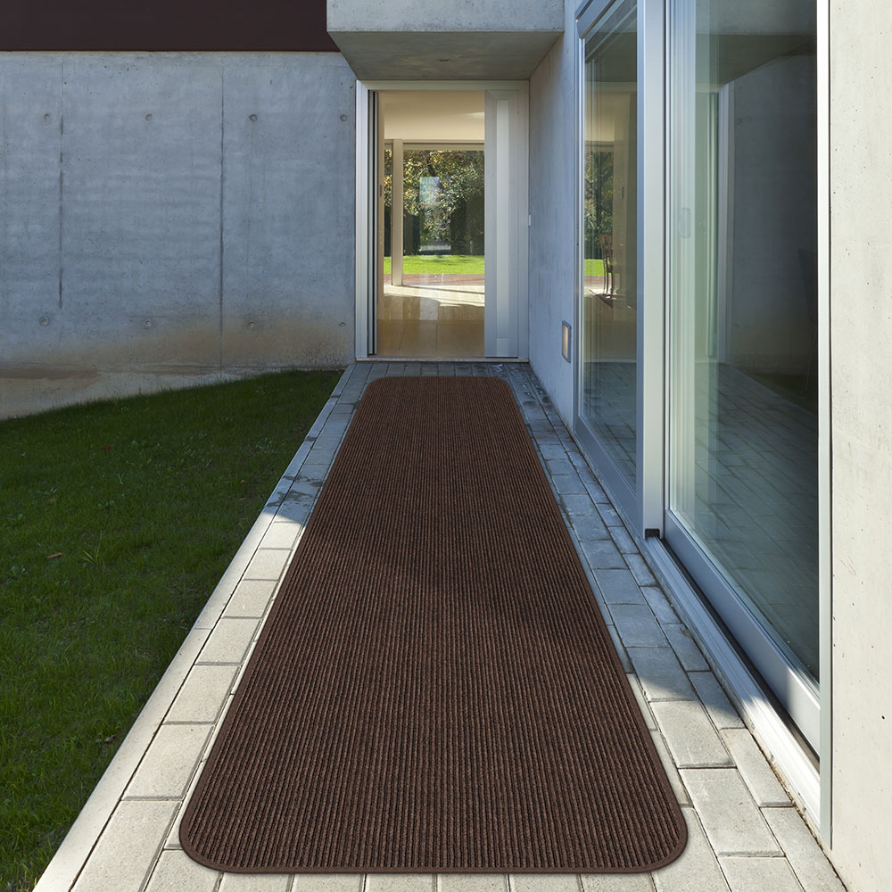 House, Home and More  Indoor/Outdoor Double-Ribbed Carpet Runner with Skid-Resistant Rubber Backing - Bittersweet Brown - 4' x 50'