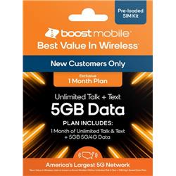 Dish Wireless Boost Mobile Prepaid Sim Card Unlimited Talk & Text 1 Month 5 Gb Data Plan For Unlocked Cell Phones Mobile Hot Spot Included