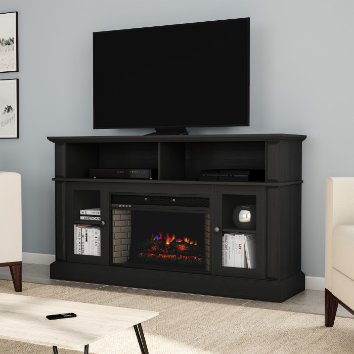 Lavish Home 80-FPWF-6 Heat Electric Fireplace TV Stand&#44; Black