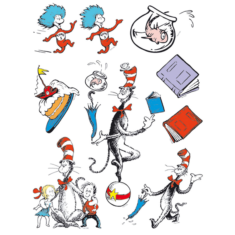 Eureka EU-836025-12 Cat In The Hat Characters Window Clings, 12 x 17 in. - Pack of 12