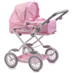 JC Toys | Berenguer Boutique | Deluxe Foldable Baby Doll Stroller with Canopy | Removable Carry Basket | Pink | Ages 3+