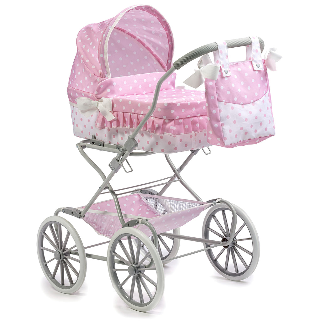 JC Toys 81488P Up to 18 in. Berenguer Boutique Baby Doll Royal Pram Stroller, Pink