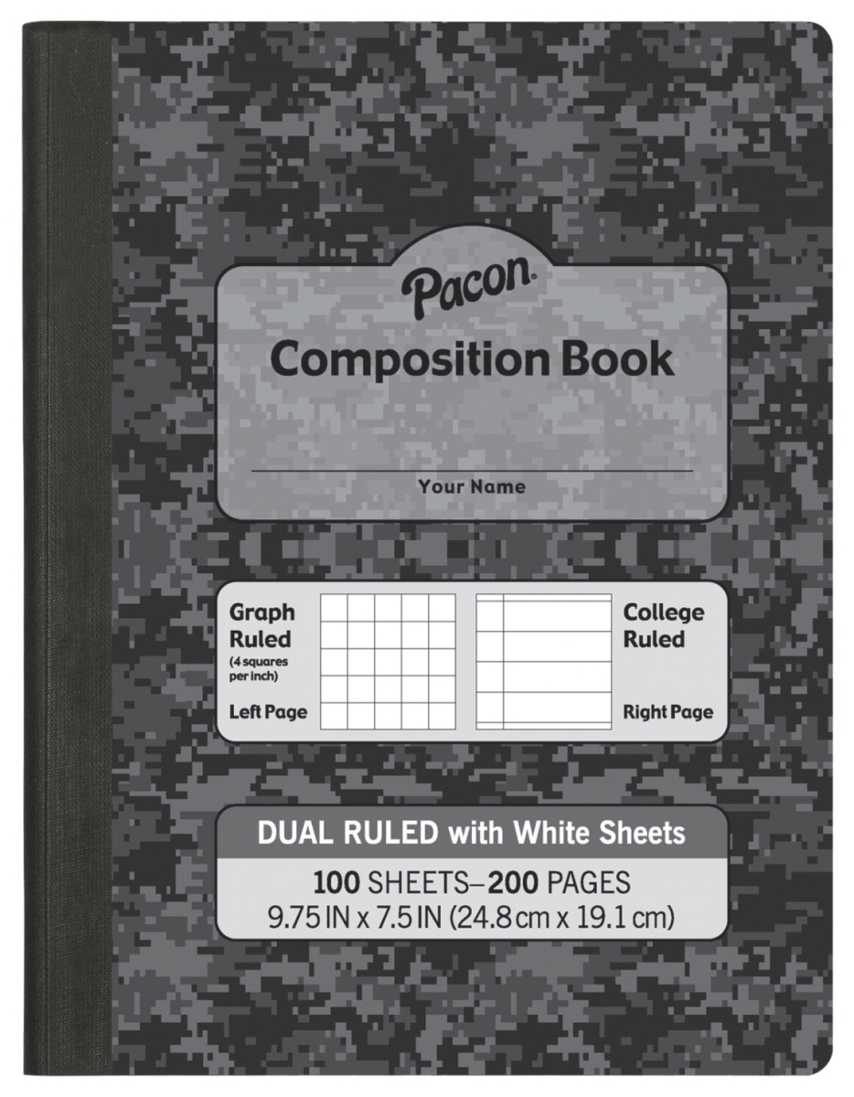 Pacon 2023386 9.75 x 7.5 in. Dual Ruled Composition Book with 100 Sheets, Dark Gray