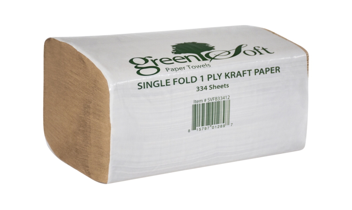 GreenSoft 2003406 8 x 10 in. Single Fold Paper Towels, Brown - Pack of 12