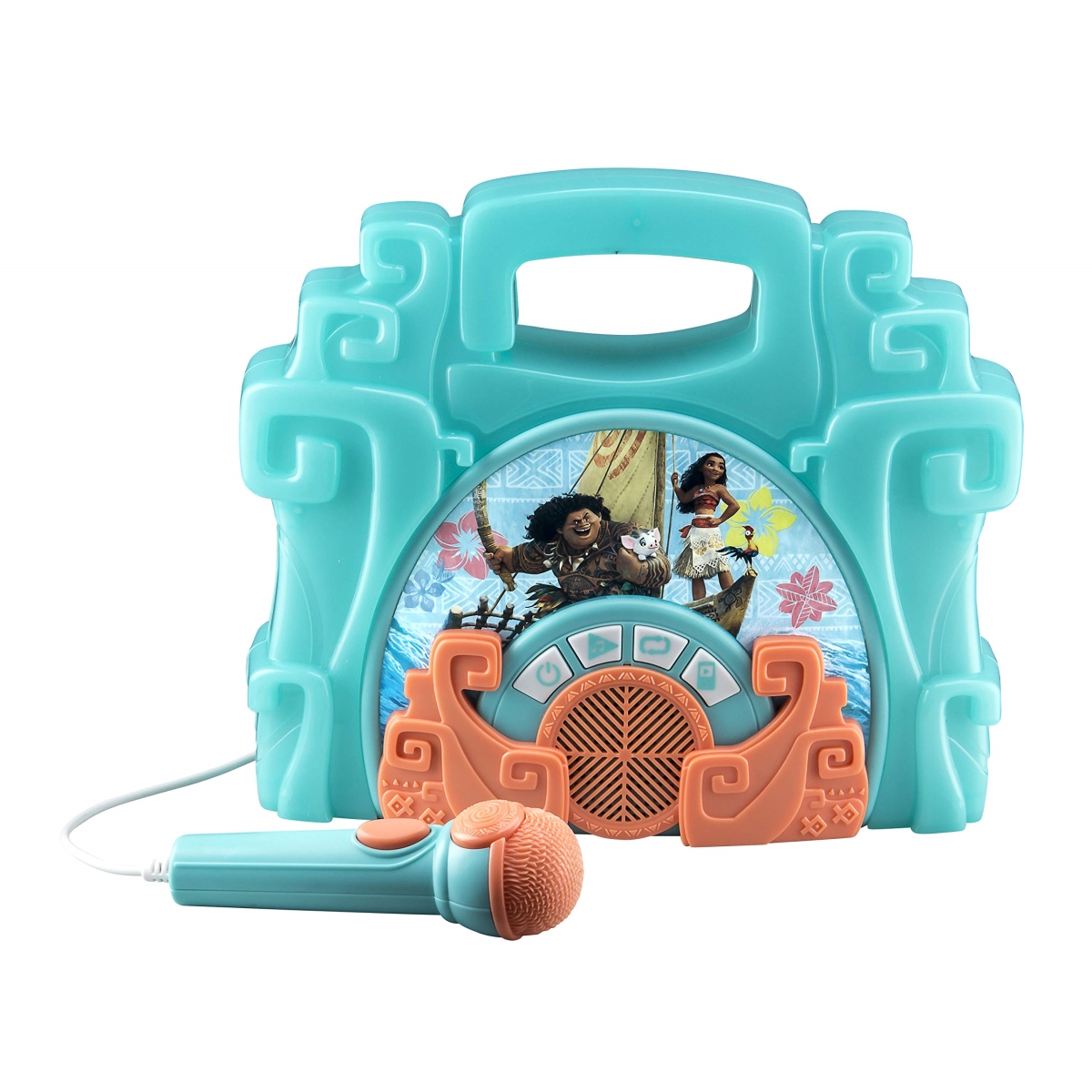 KIDSDESIGN ekids sing along boom box speaker with microphone for fans of moana toys, kids karaoke machine with built in music and flashi