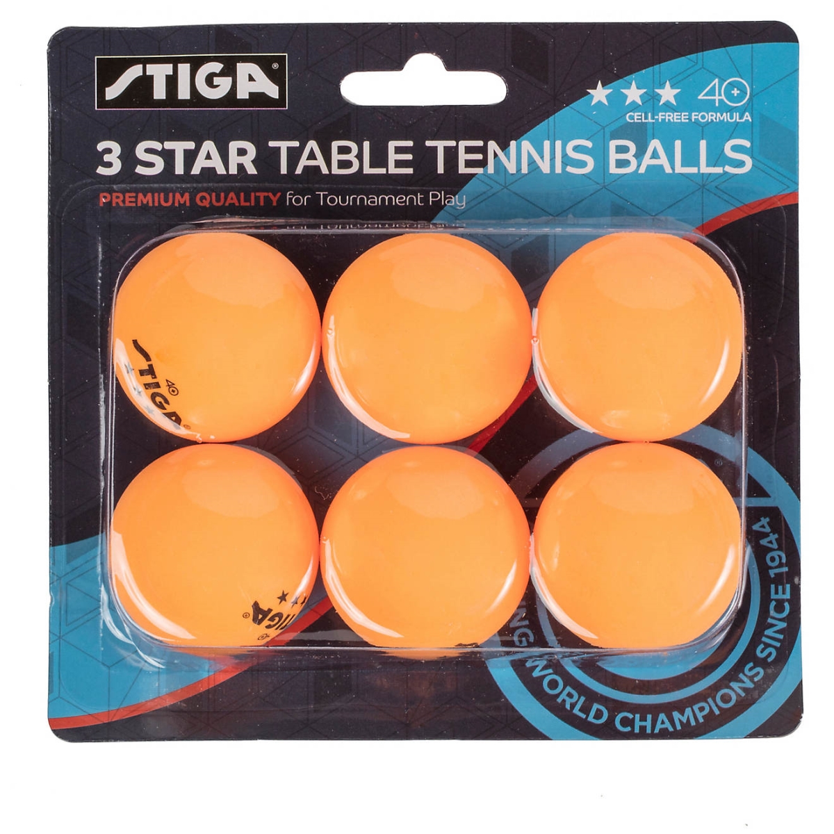 Stiga T1436 3-Star Ping Pong Balls, Orange - Pack of 6