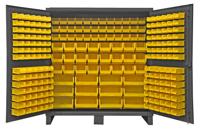 Durham HDC72-240-95 12 Gauge Recessed Door Style Lockable Cabinet with 240 Yellow Hook on Bins, Gray - 60 in.