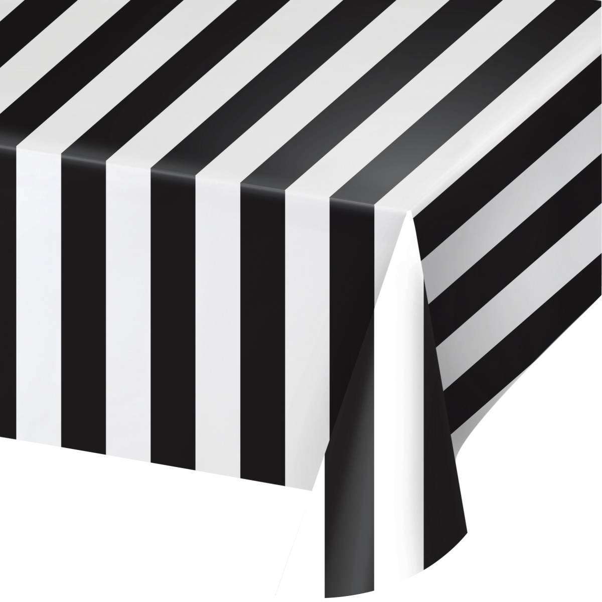 Creative Converting 346632 54 x 108 in. Table Cloth Stripes&#44; Black & White - 6 Count