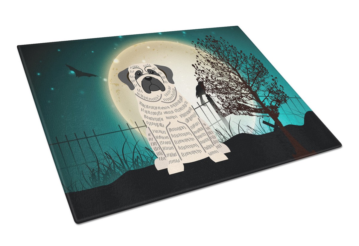Caroline's Treasures BB2206LCB Halloween Scary Mastiff Brindle White Glass Cutting Board, Large