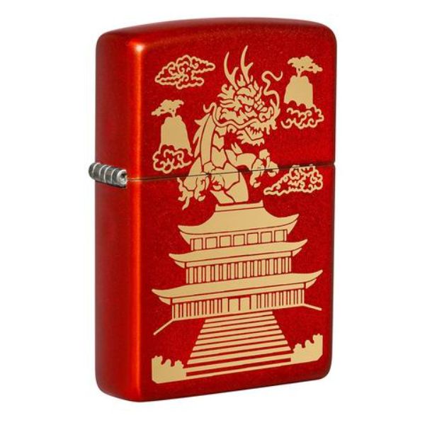 Zippo Manufacturing ZIP-49517 Dragon with Chineese Pagoda Design Lighter, Metalic Red