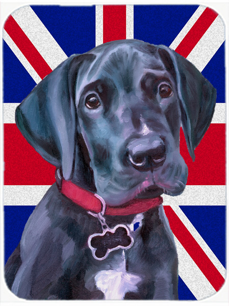 Caroline's Treasures LH9600LCB Black Great Dane Puppy With English Union Jack British Flag Glass Cutting Board- Large