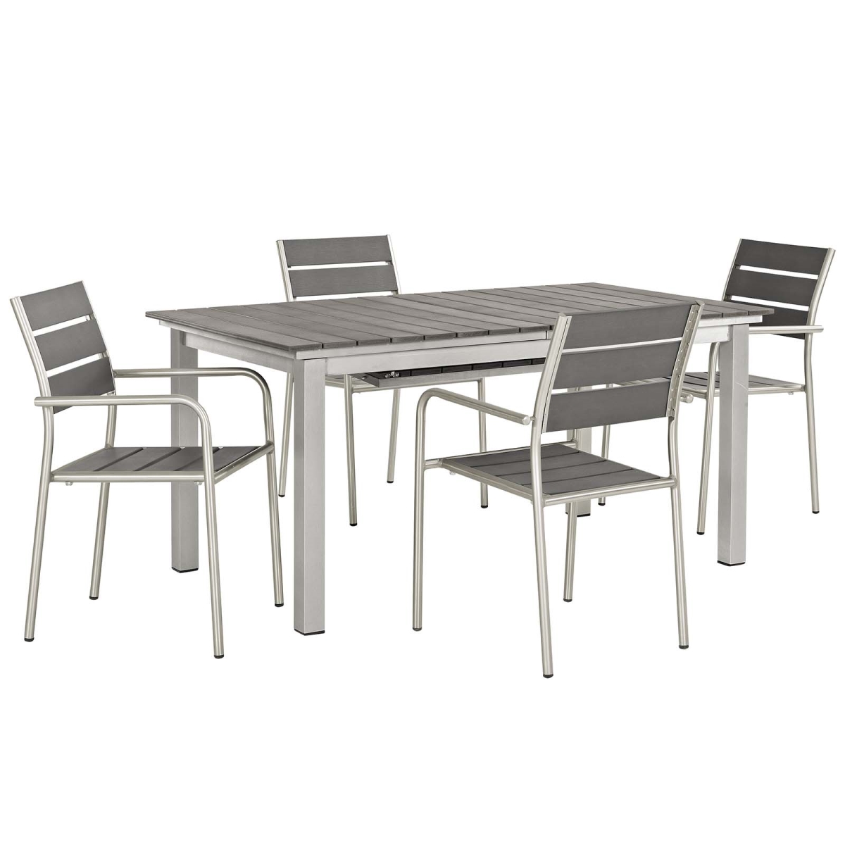 Modway Furniture EEI-3197-SLV-GRY-SET Shore Outdoor Patio Aluminum Outdoor Dining Set - Silver Gray, 5 Piece - 35 x 108 x 80.5 in.