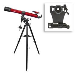Marson Carson RP-400SP 50-100x 90mm Red Planet Series Refractor Telescope with Universal Smartphone Digiscoping Adapter for Astronomy