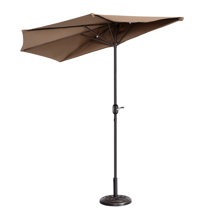 Villacera 83-OUT5464 9 ft. Outdoor Patio Half Umbrella with 5 Ribs - Brown