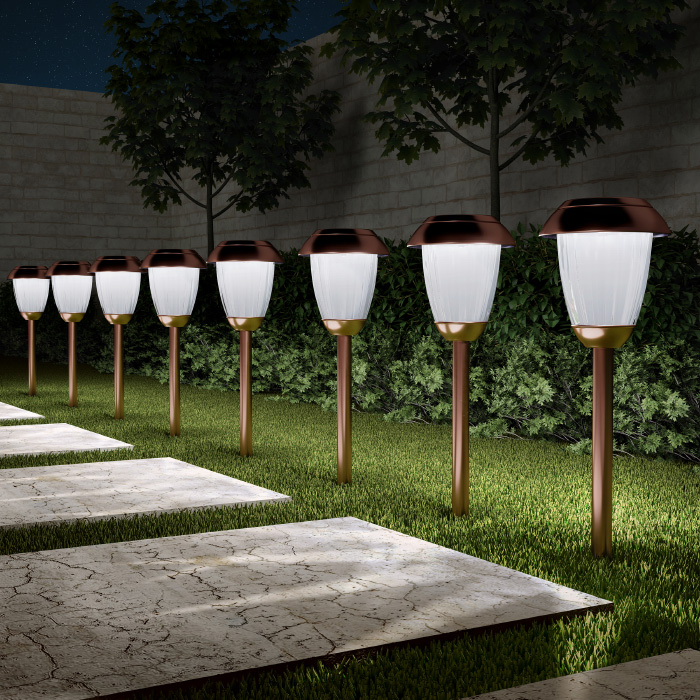 Pure Garden 50-LG1060 16 in. Solar Path Tall Stainless Steel Outdoor Stake Lighting for Garden - Copper - Set of 8