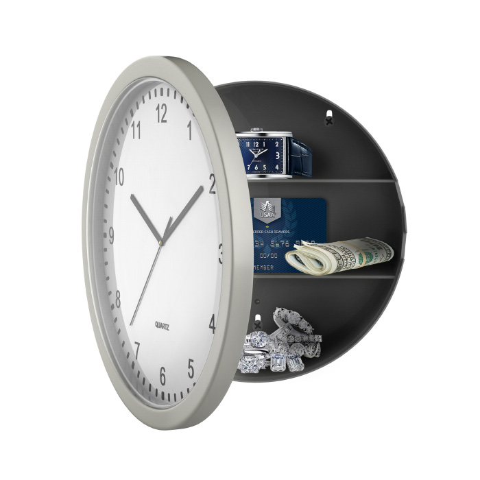 Trademark 82-5894 10 in. Wall Clock with Hidden Safe - Silver