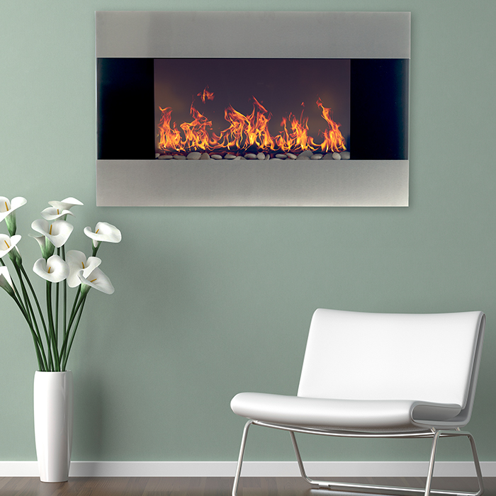 The Northwest Group 80-EF421S 36 in. Stainless Steel Electric Fireplace with Wall Mount & Remote