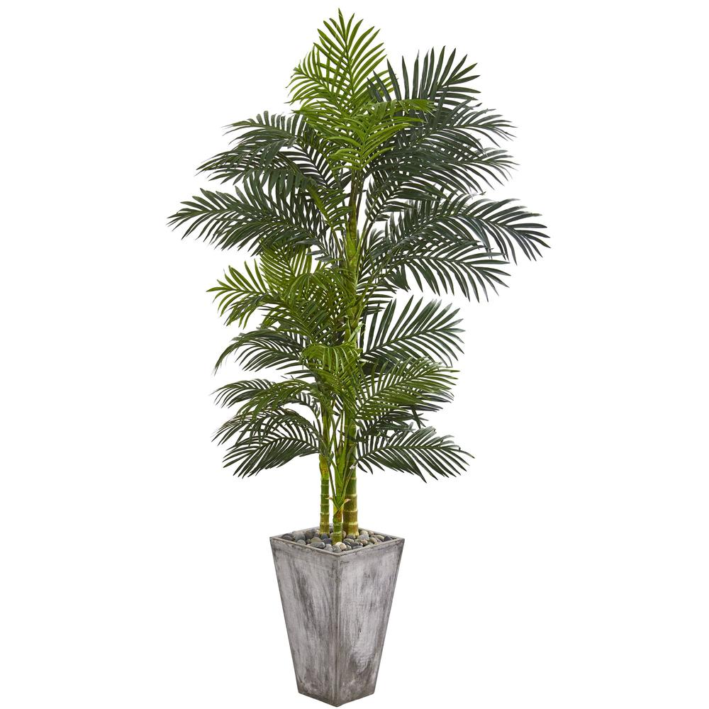 Nearly Natural 9769 7 in. Golden Cane Artificial Palm Tree in Cement Planter