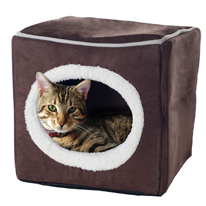 Trademark Global Petmaker 82-M369C-DC 12 x 13.5 x 13 in. Cozy Cave Enclosed Cube Pet Bed, Dark Coffee