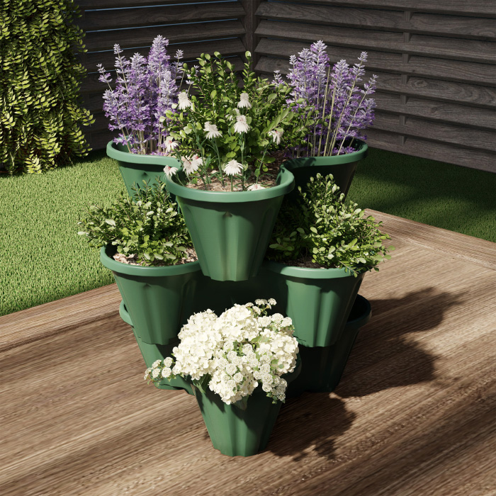 Pure Garden 50-LG5006 Stacking Planter Tower - 3-Tier Space Saving Flower Pots, Hunter Green - Set of 3