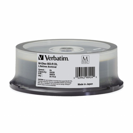 Verbatim 98924 M-Disc BD-R DL 50GB 6X with Branded Surface 25 Disc Spindle